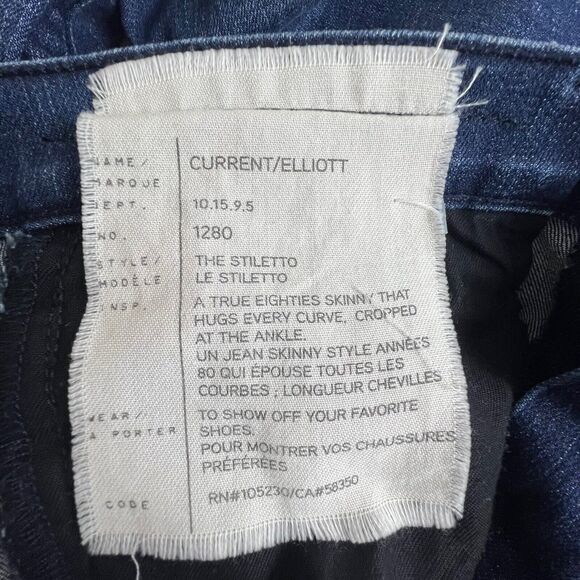 Current/Elliot Womens Dark Wash Low Rise Raw Hem Stiletto Skinny Jeans 27 - Picture 9 of 10